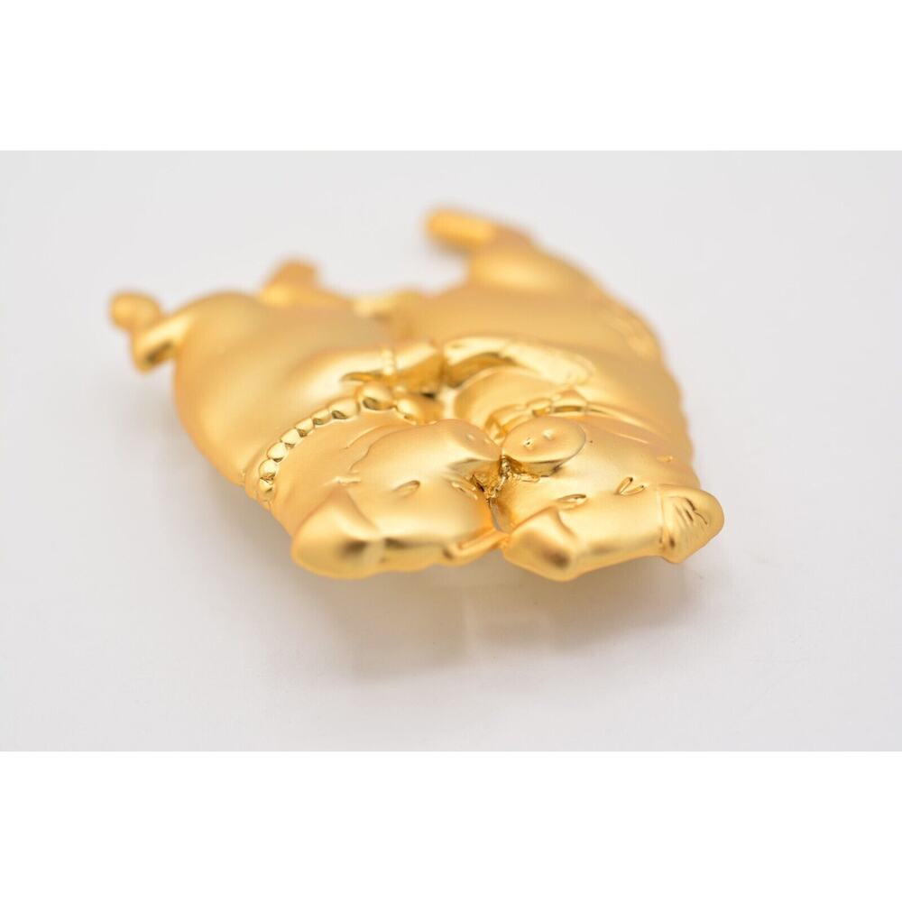 Vintage Pin Pig Brooch Brushed Gold Slow Dancing Lovers Husband Wife 80s BinA10 - Picture 8 of 12